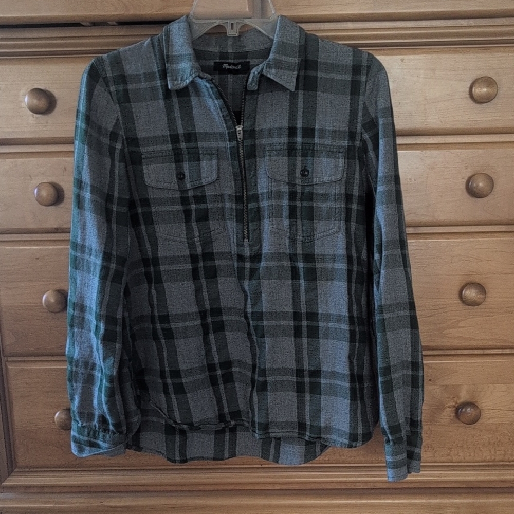 Madewell Green Plaid Button Down Shirt